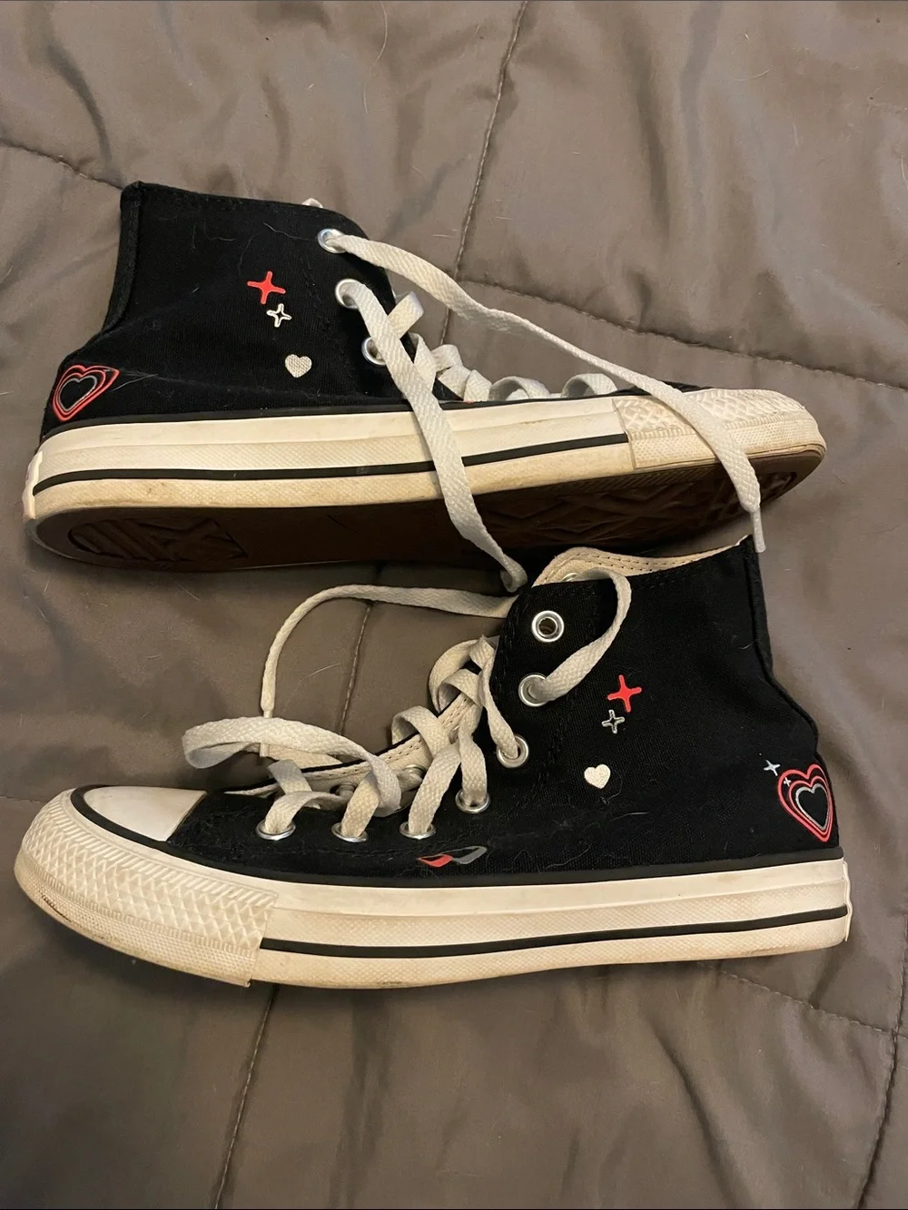 Converse Kids Black High-Top Sneakers with Red Heart Accents